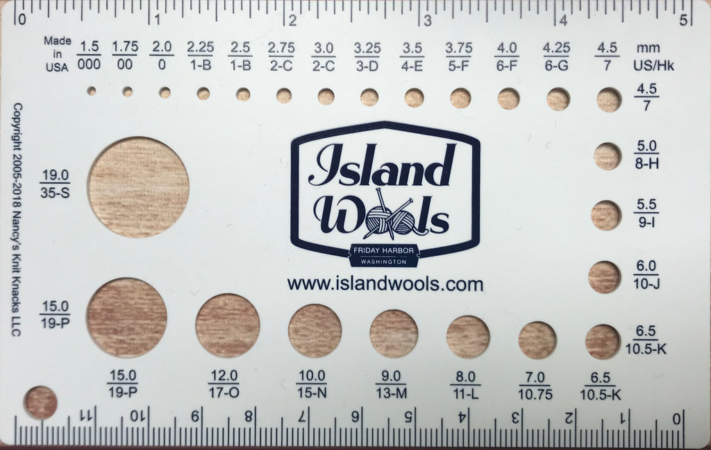 Island Wools Wood Needle Gauge & Ruler